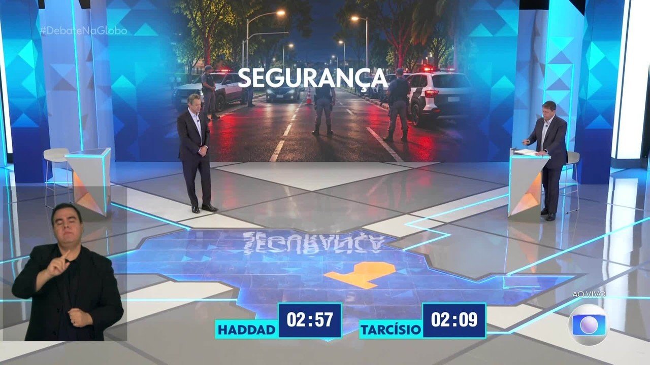 Debate na Globo: Tarcísio e Haddad discutem segurança pública e saúde; VÍDEO