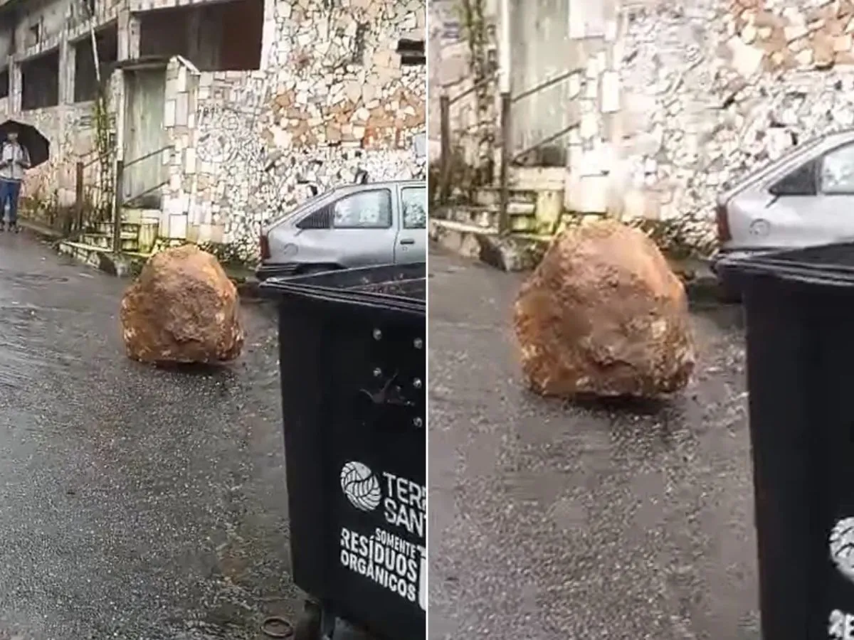 Pedra se desprende de morro e quase atinge moradora: 'Susto bem grande'